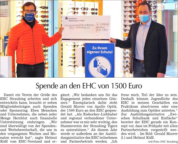 Spende an den EHC von 1500